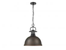  3602-L BLK-RBZ - Duncan 1-Light Pendant with Chain in Matte Black with Rubbed Bronze